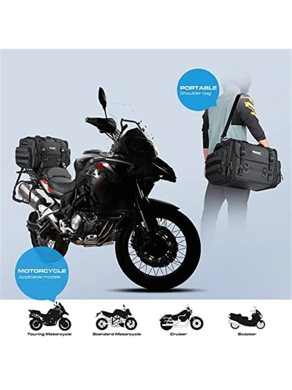 New Rhinowalk Motorcycle Tail Bag Expandable Motorcycle Travel Luggage 60L